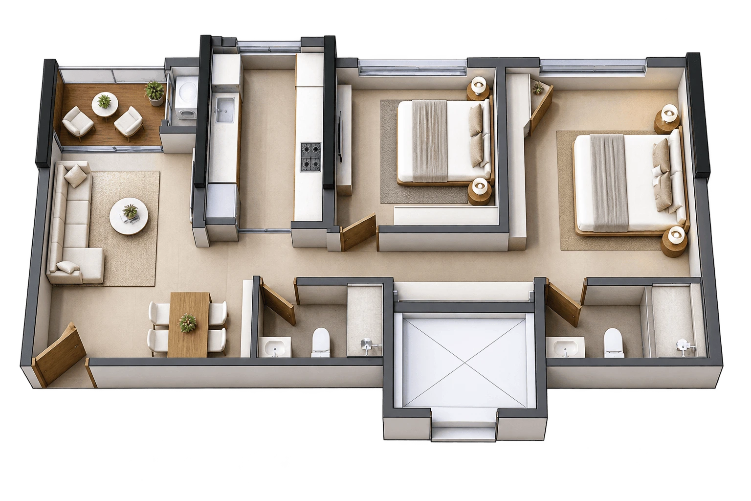 2 BHK Floor Plan